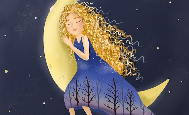 cute-sleeping-girl-sitting-moon